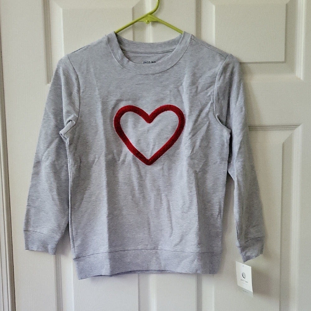 Petit Lem Gray and Red Heart French Terry Top